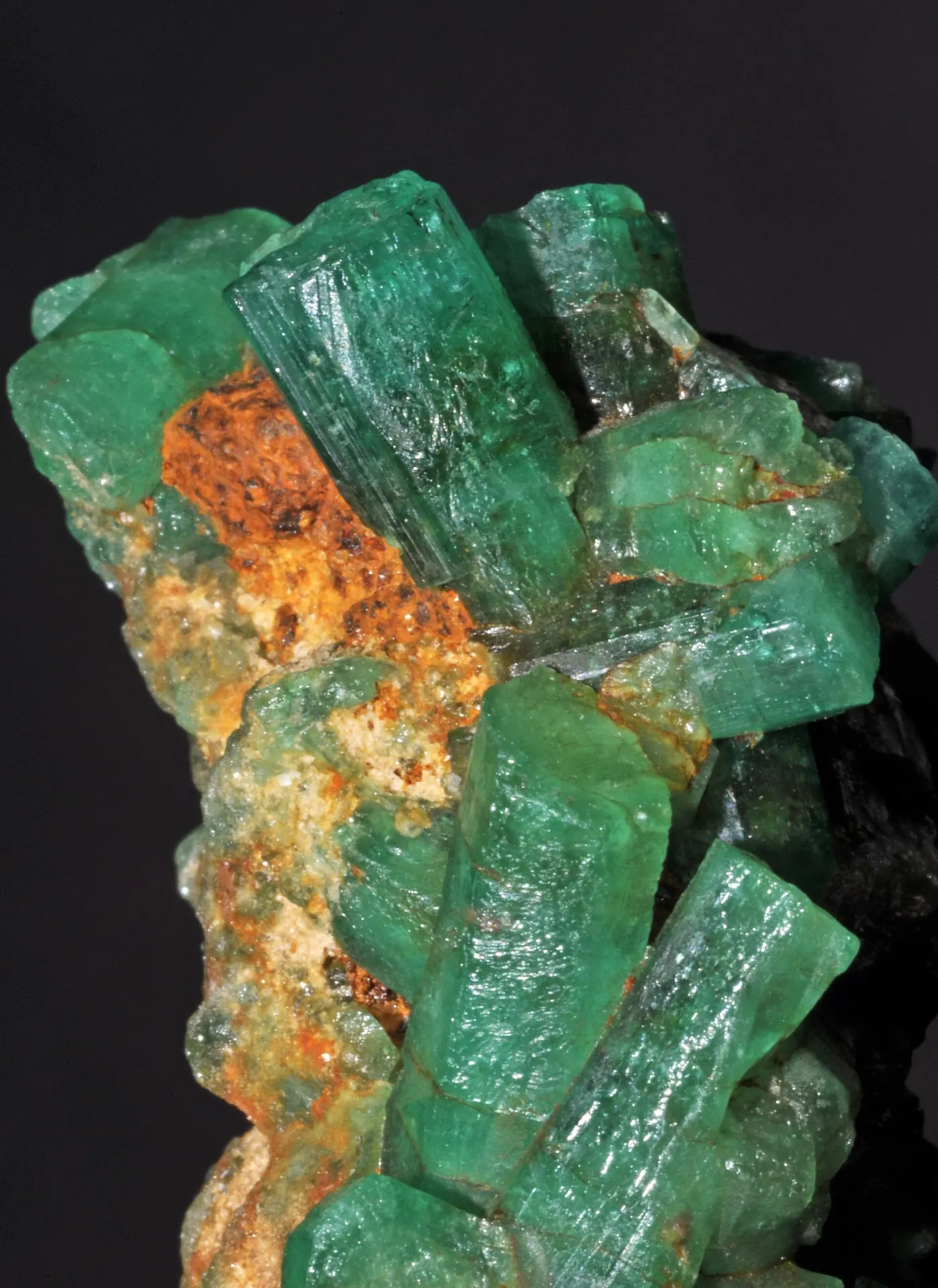 Cristales de esmeralda sobre su roca madre, de la mina de Muzo, Boyacá