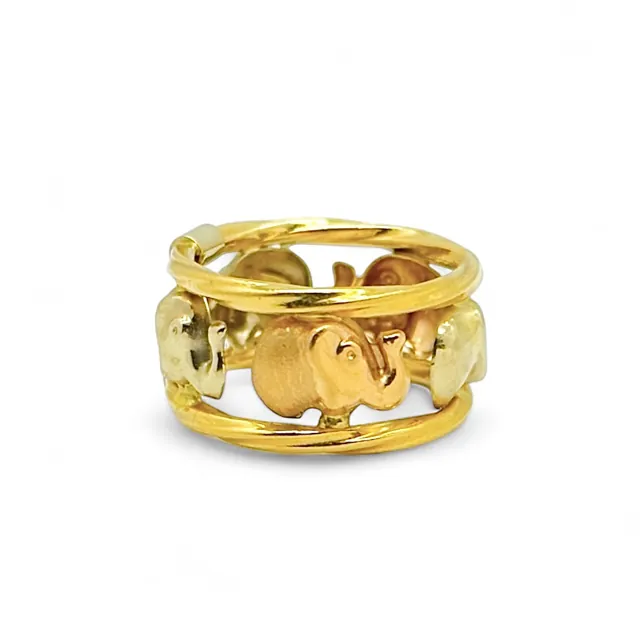 Anillo oro 18k con elefantes en relieve